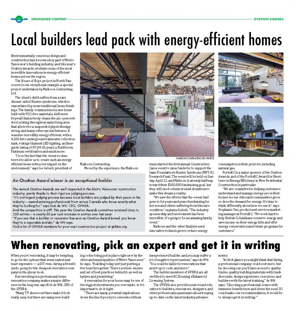 Newspaper headline reads local builders lead pack with energy efficient homes